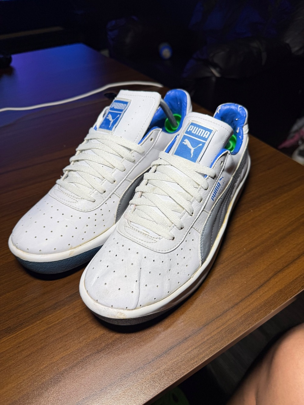 Puma Men’s White & Gray Sneakers with Blue Accents